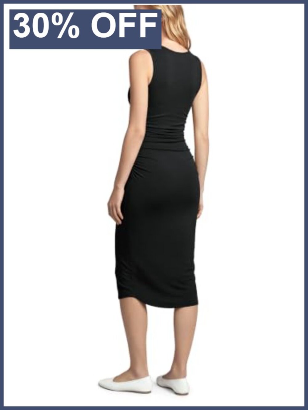 Side Shirred Midi Tank Dress Crewneck Sleeveless Bodycon Everyday Casual